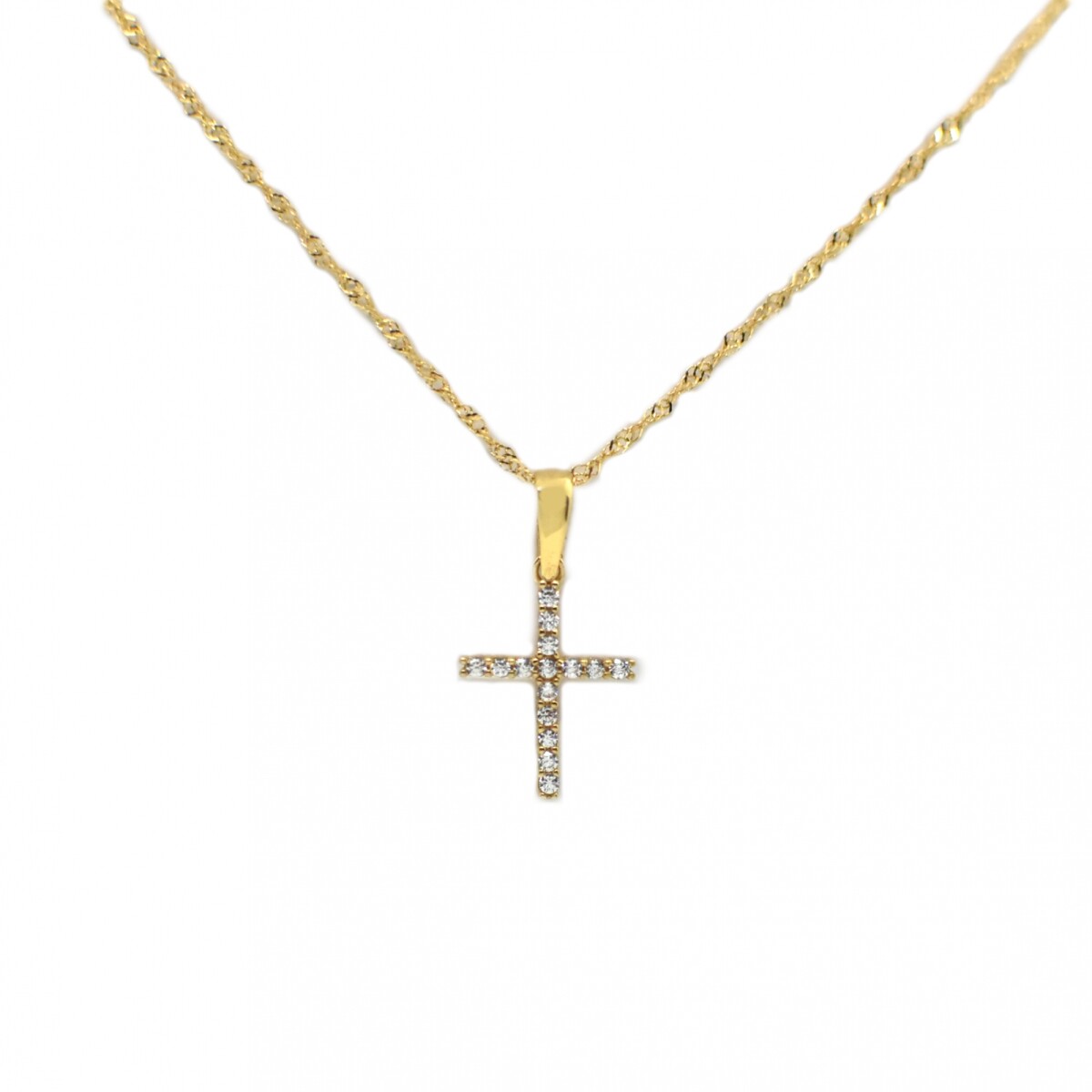 Cadena y Cruz en Oro 18 Kilates con Zirconias 