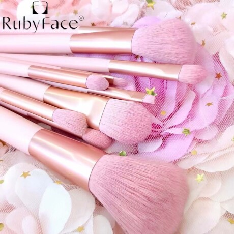 Set Maquillaje 10 Brochas y Pinceles c/ Estuche + Esponjas Rosa