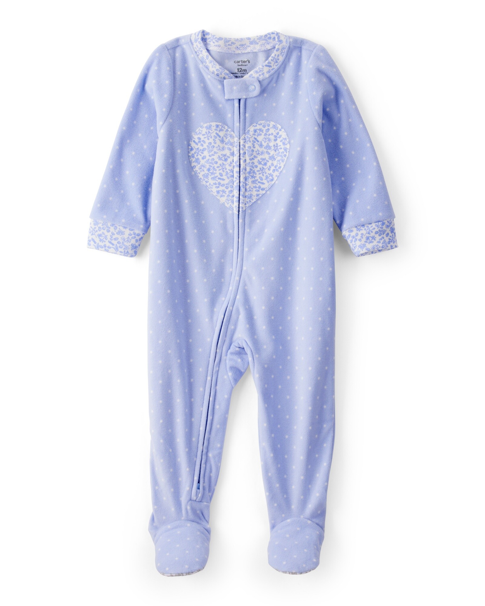 Pijama una pieza de micropolar, con pie, estampa corazón Sin color