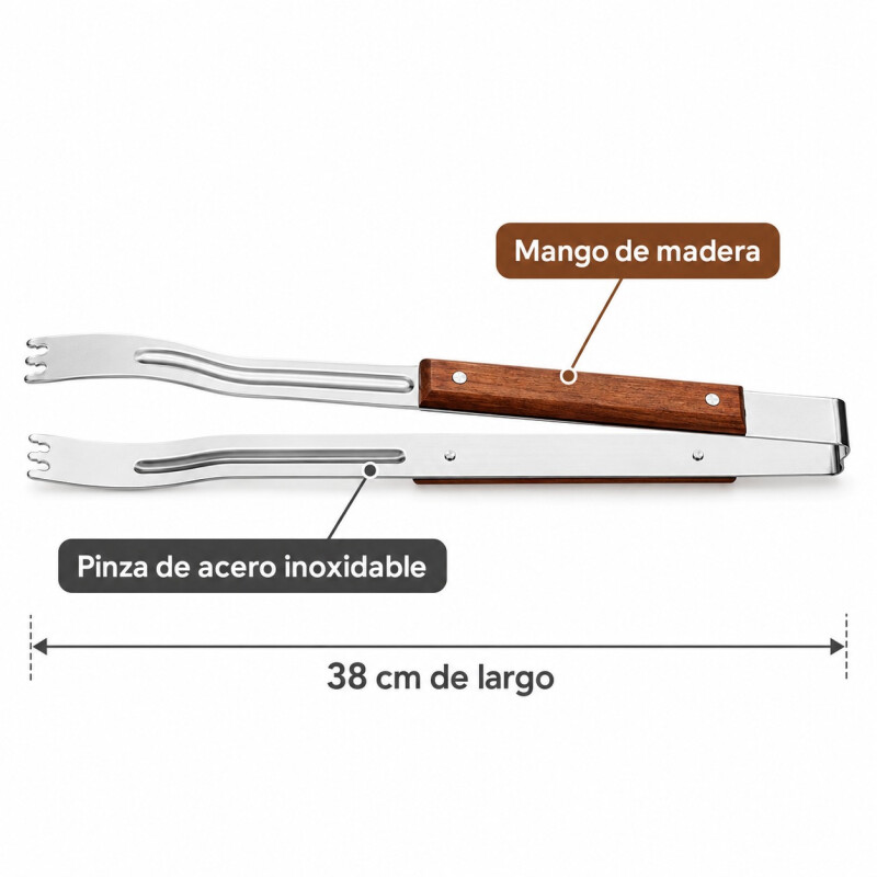 Pinza para Parrilla de Acero Inoxidable con Mango de Madera 38 cm Pinza para Parrilla de Acero Inoxidable con Mango de Madera 38 cm