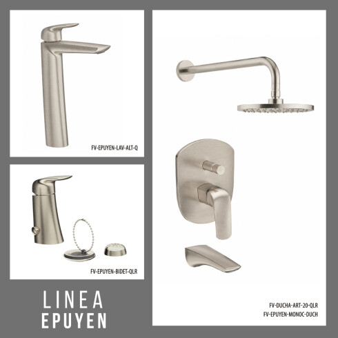 JUEGO DE GRIFERIA COMPLETO FV EPUYEN BRUSHED NICKEL GRIS-BRUSHED NICKEL