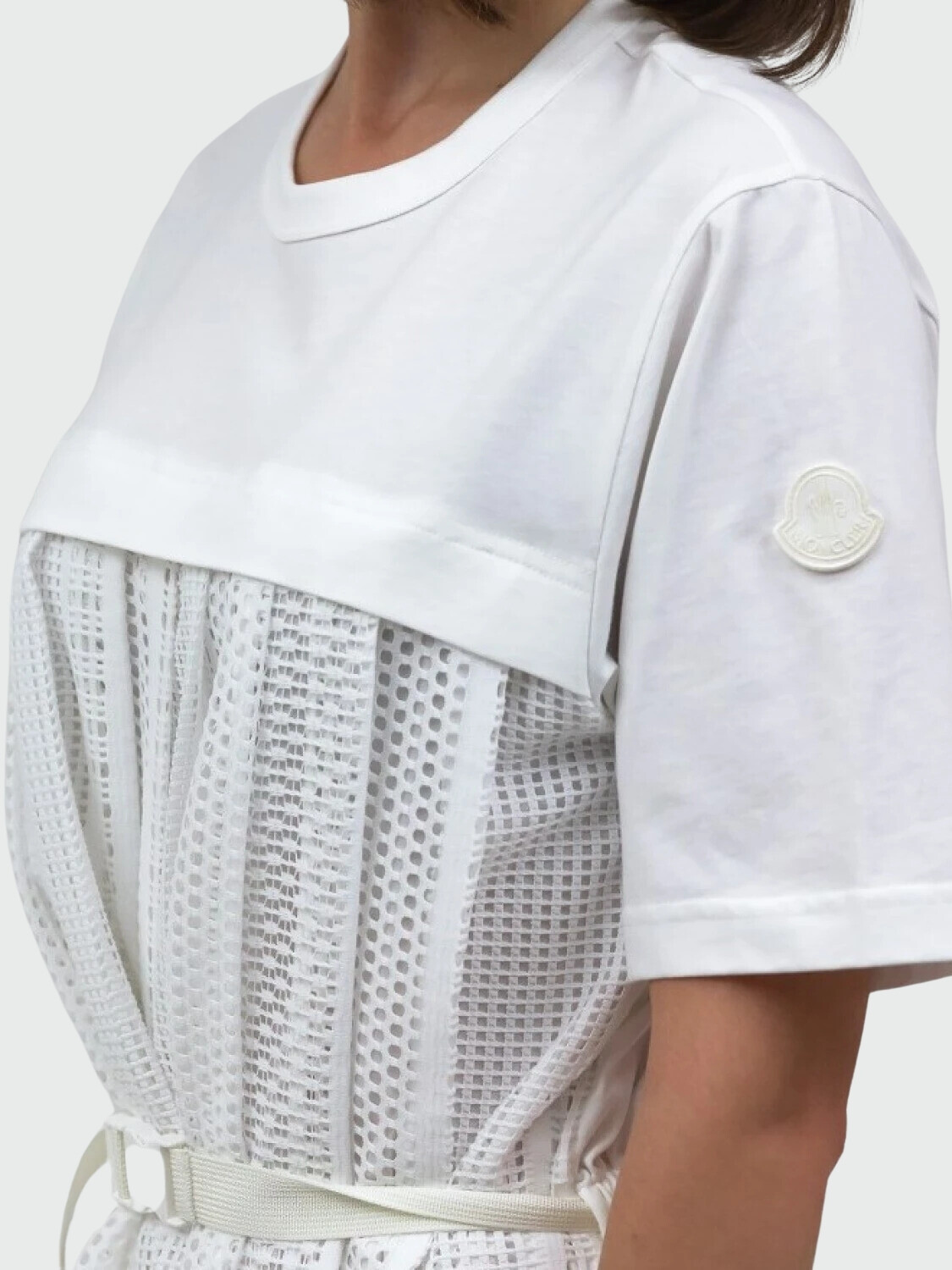 Moncler -Vestido de algodón con malla plisada 0