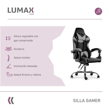 Silla Gamer Lumax Modelo ROM Negro/Gris