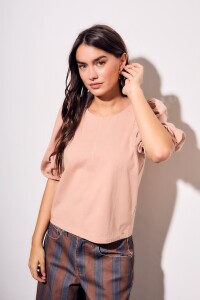 Remera Algodón Manga Globo Rosa