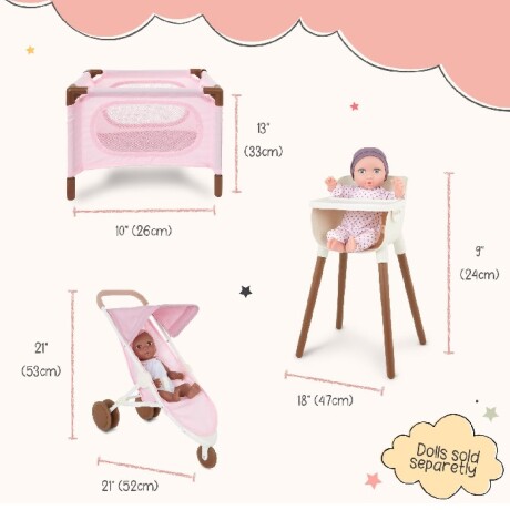 Accesorios Bebotes Setx3: Coche, cuna y silla de comer