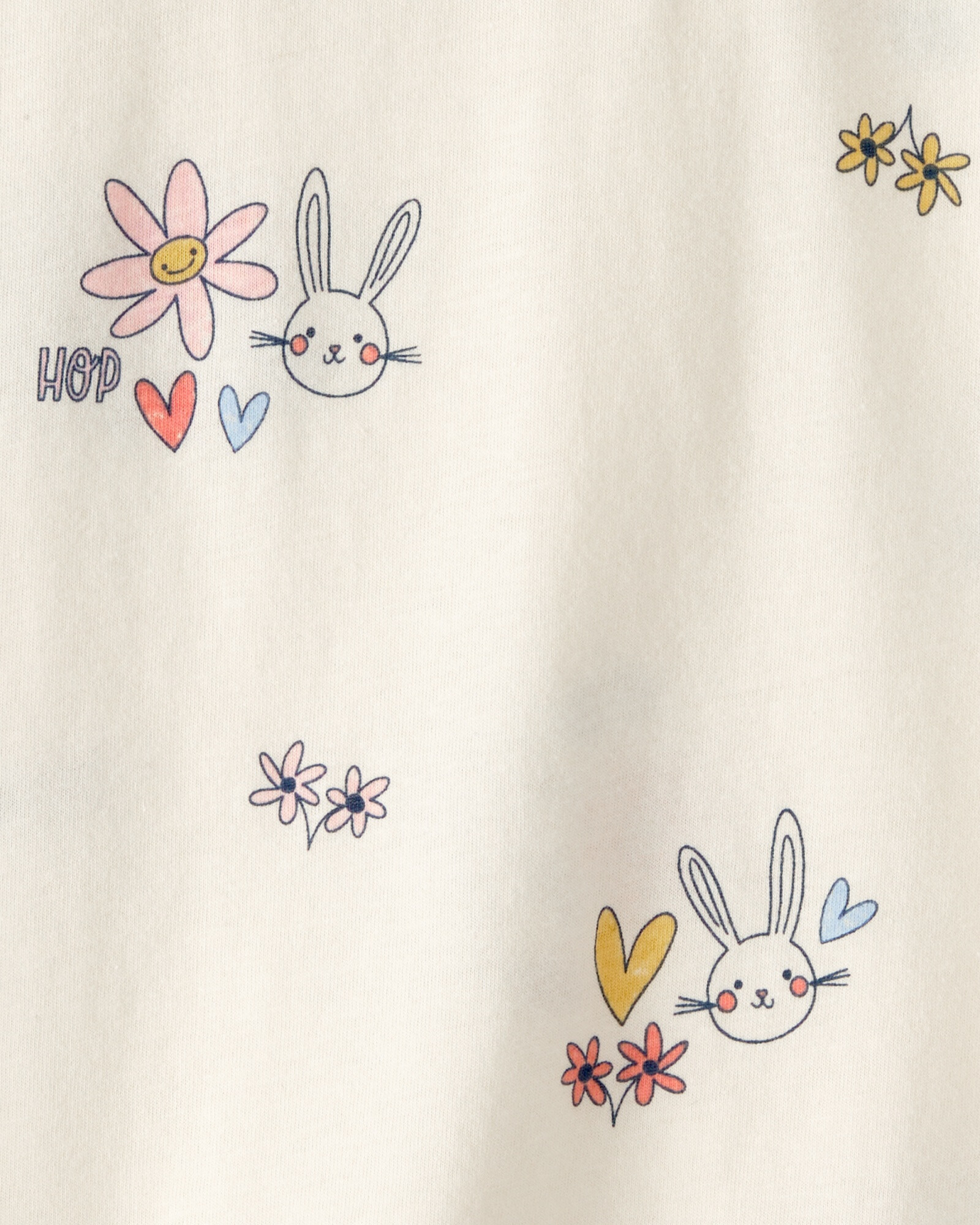 Remera de algodón, manga corta, color crema, diseño conejo de Pascua Sin color