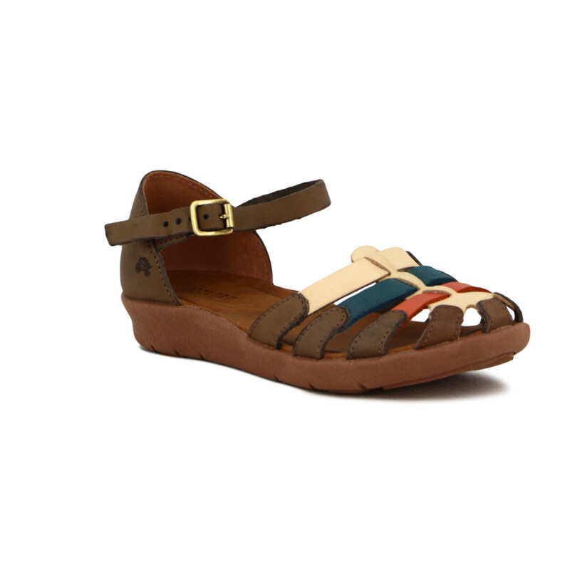 Country Sandalia C/talon Cuero Y Capellada Tiras Cuero Tabaco-mix