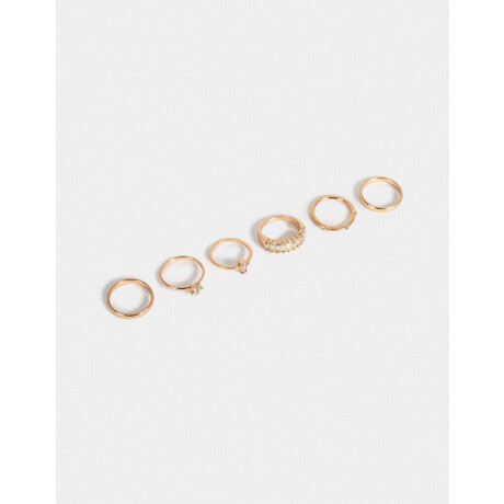 Set De Anillos Con Strass Dorado