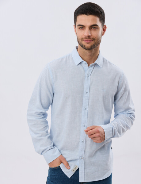 CAMISA RAYADA DE LINO Celeste