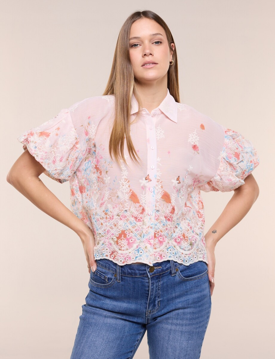 Camisa Boho Bordada - Rosa/multi 