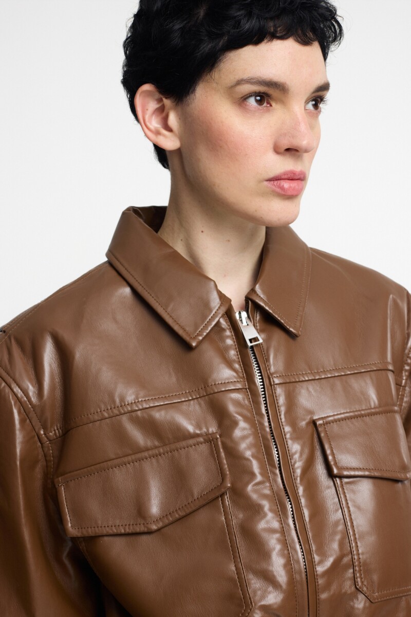 CHAQUETA BIKER CORTA Marron