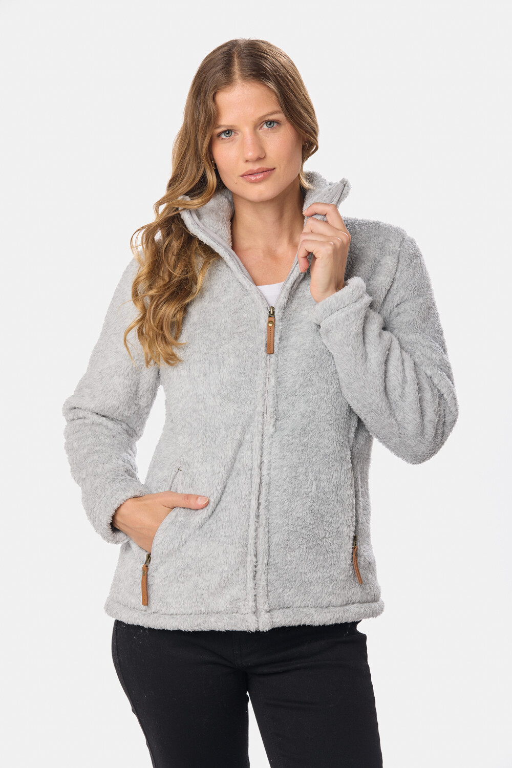 CAMPERA TEJIDA DE SHERPA Gris