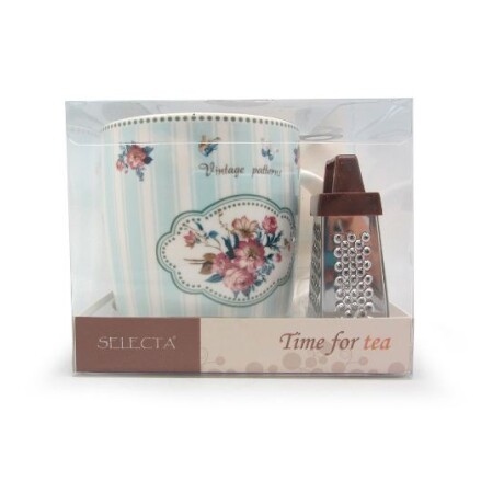 SET MUG 400 ML CON RALLADOR CHOCO- STENCIL VINT FLOWERS