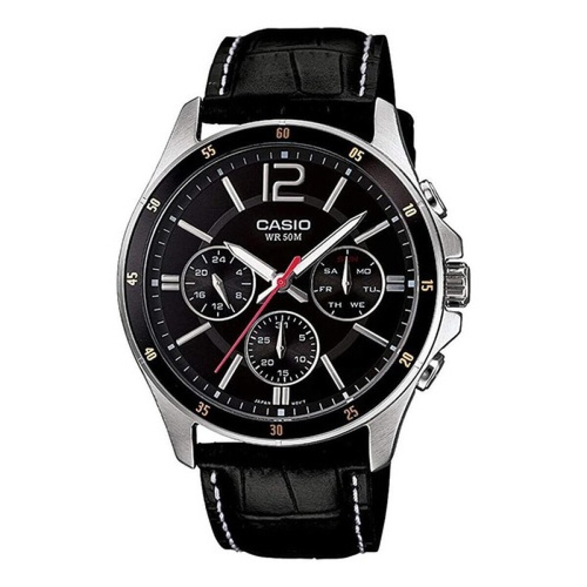 Reloj análogo Casio en acero y cuero - Negro,Negro,Negro 