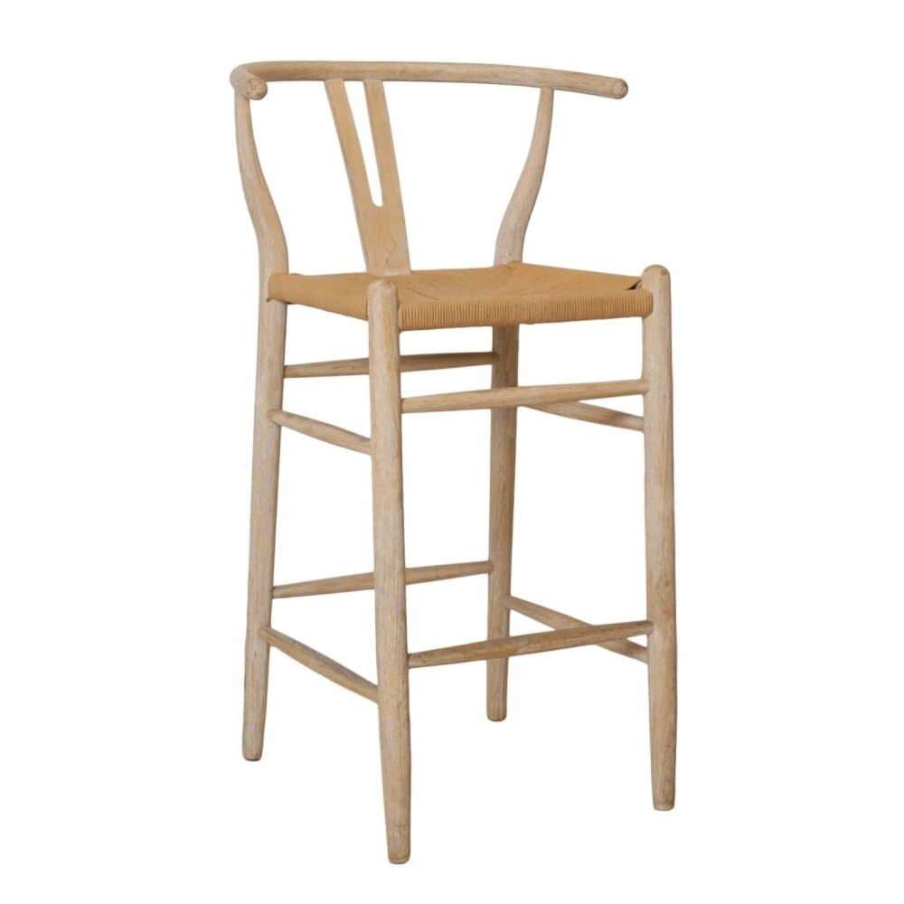 BUTACA TABURETE BAR MADERA NATURAL-BEIGE WISHBONE