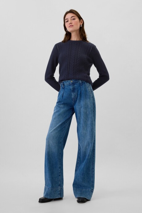 Buzo Cuello Redondo Cable Mujer Navy Uniform