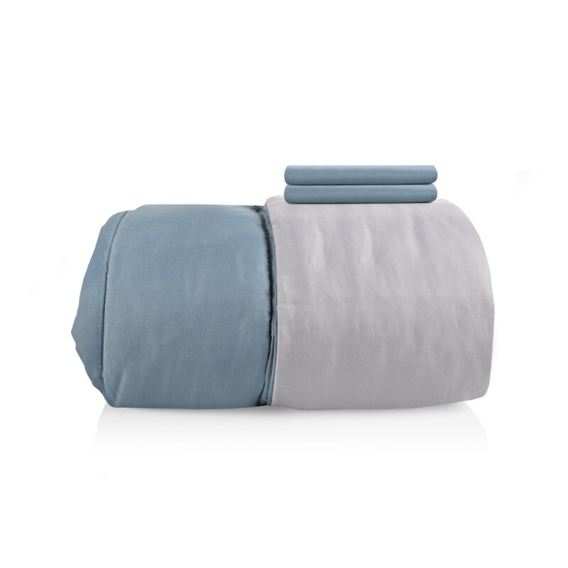 Acolchado De Microfibra Reversible 2 Plazas - Azul marino y Gris Acolchado De Microfibra Reversible 2 Plazas - Azul marino y Gris