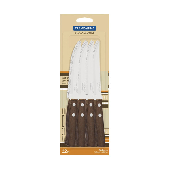 Cuchillo con mango de madera, modelo TRADICIONAL, 12 piezas-TRAMONTINA TN8205