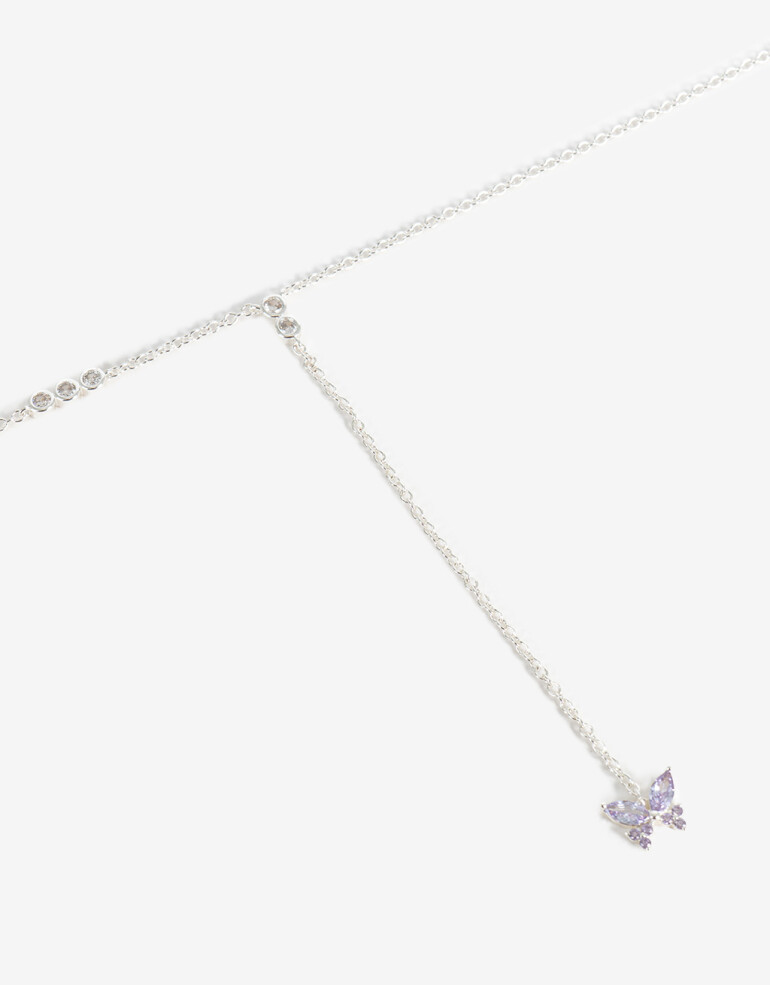 Collares Largos Cubic zirconia Collar Largo Con Dije Mariposa Cubic - Plateado