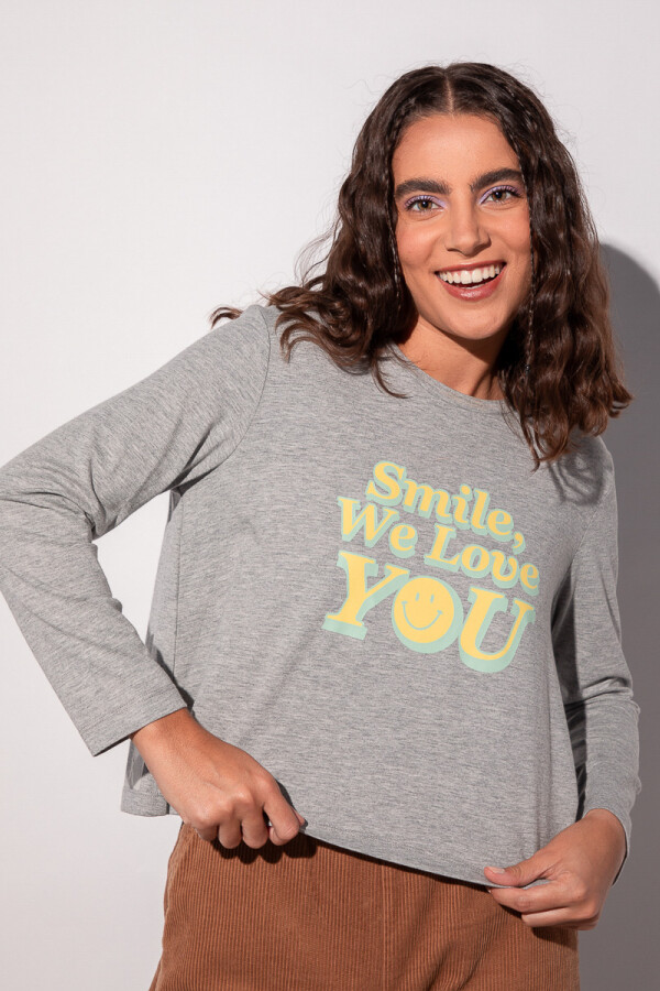 REMERA SMILE LOVE Gris Melange