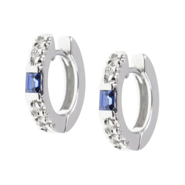 Aros Mila en Oro Blanco 18k con Brillantes y Zafiros Aros Mila en Oro Blanco 18k con Brillantes y Zafiros