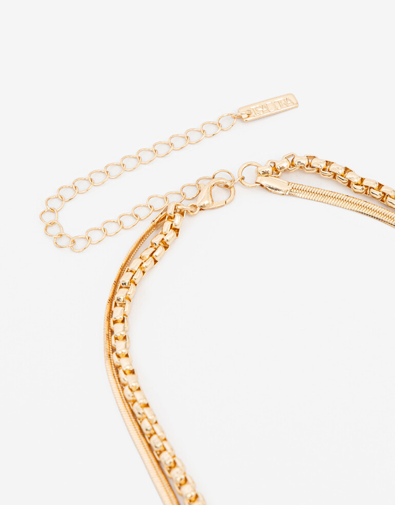 Collares Cortos Metal Collar De Cadenas - Dorado