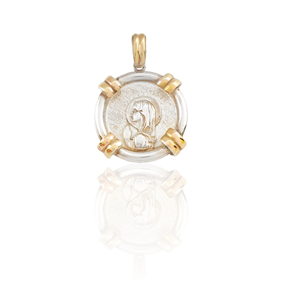 Dije Medalla Virgen Niña-Plata y oro- Sin piedra- CP5000 - sinpiedra 