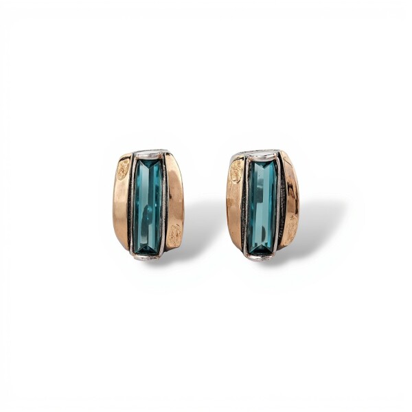 Caravanas Vintage-Plata y oro-Topacio azul-CA5050 conpiedra