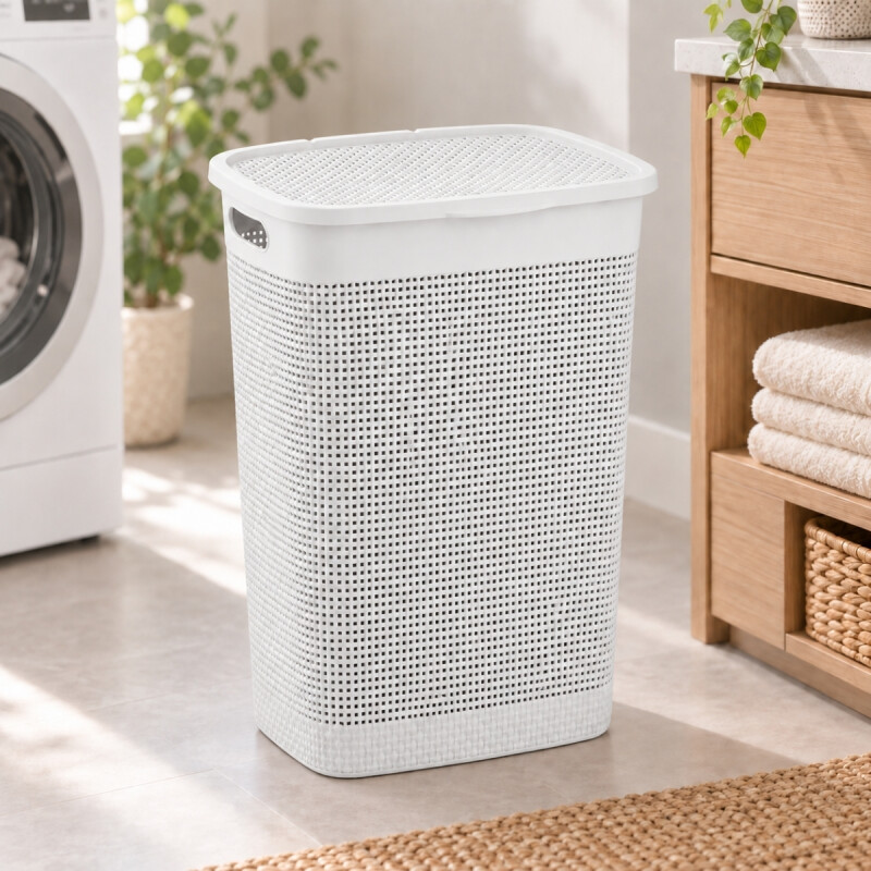 Canasto Organizador Para Ropa Simil Ratán 40 Lts BLANCO