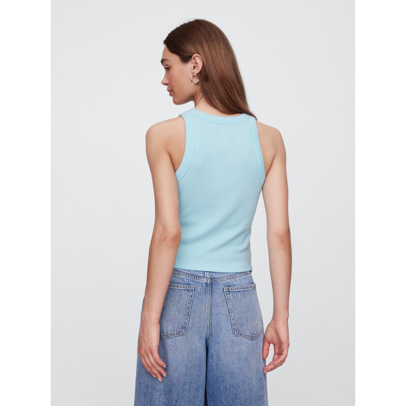 V-SL RIB 2X2 LOGO CROP TANK CHLORINE BLUE