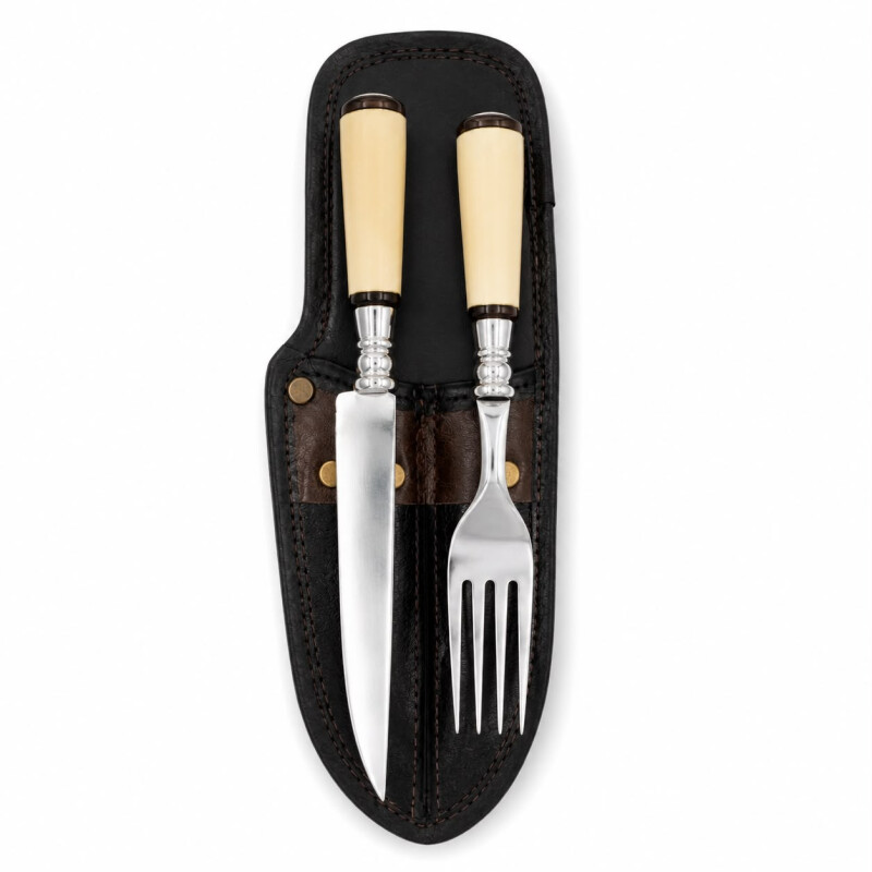 Set de Asado Artesanal - Cuchillo y Tenedor Parrillero Guampa o Hueso N°5 Blanco