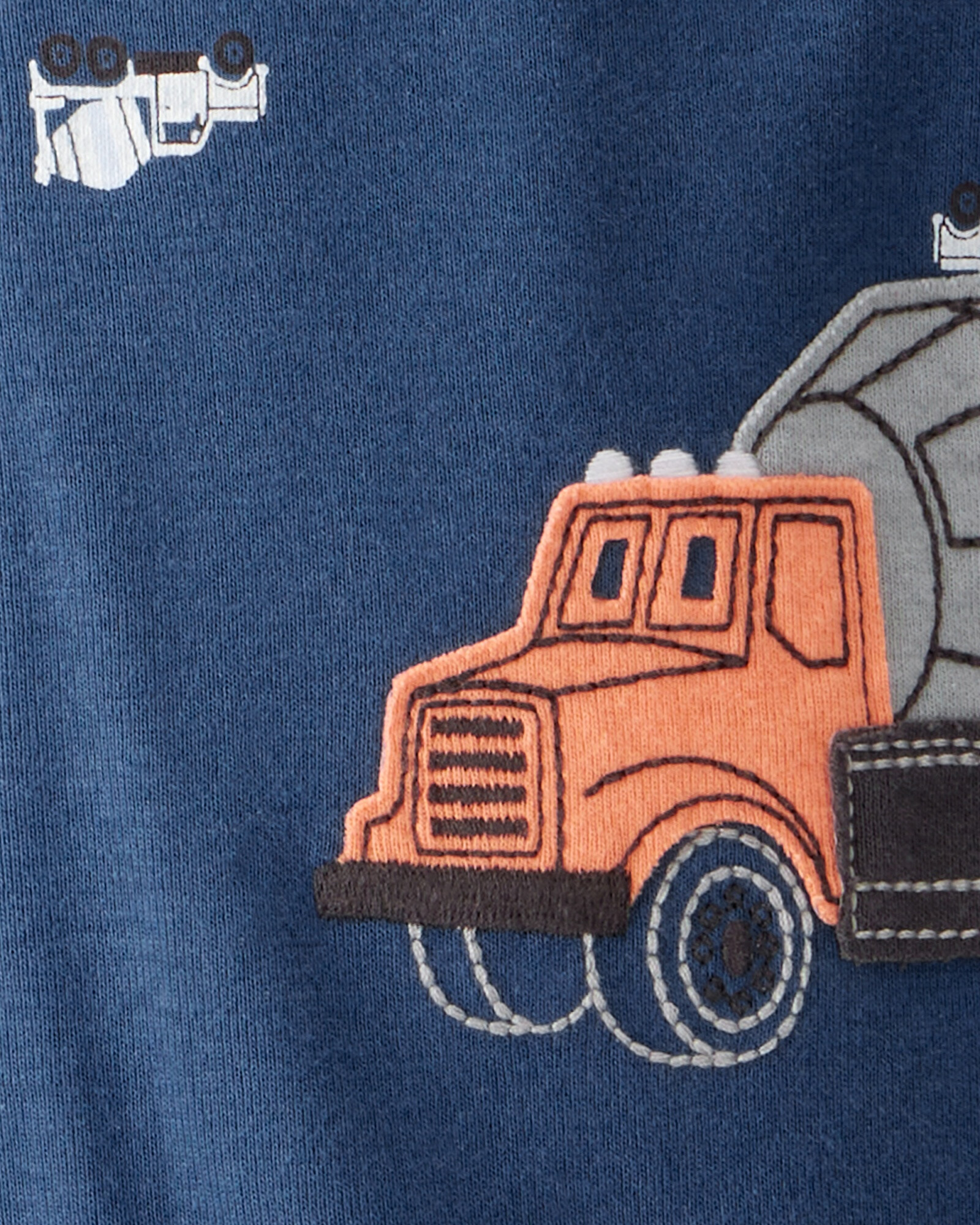 Pijama una pieza de algodón, con pie, diseño camiones de construcción Sin color