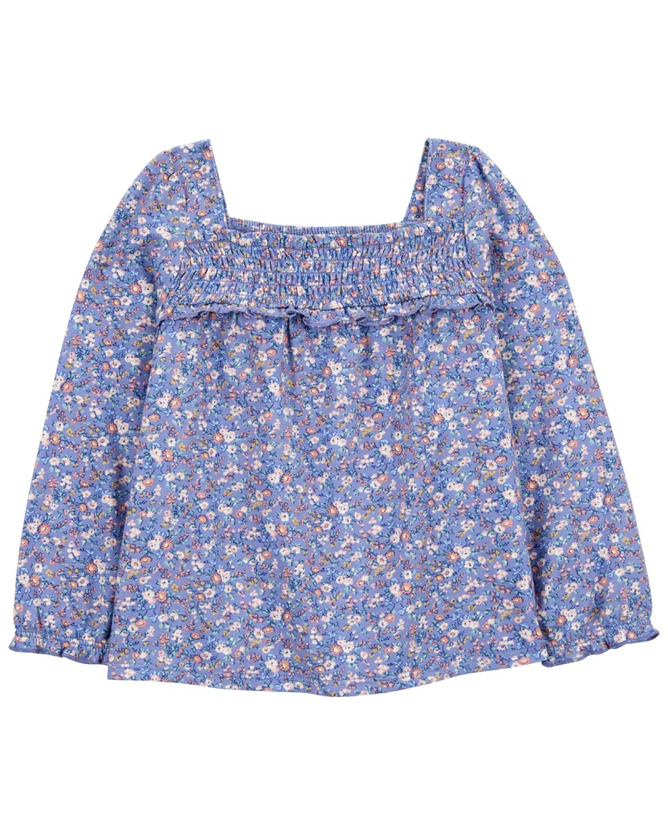 Blusa de algodón, canesú fruncido, diseño floral 