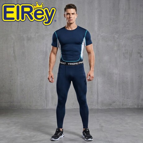 Conjunto Deportivo Termico X6 Psc Remera Calza Short Azul