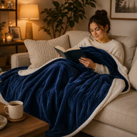 Frazada Manta Polar con Corderito 1 Plaza 200x150cm Azul