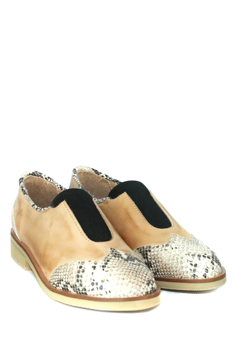 Zapato Bajo Cuero Combinado Natural Combinado