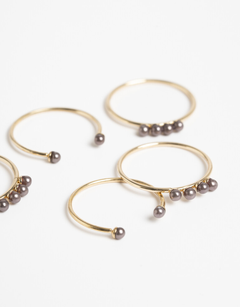 Sets Anillos Perla Set De Anillos Metal Y Perlas - Dorado