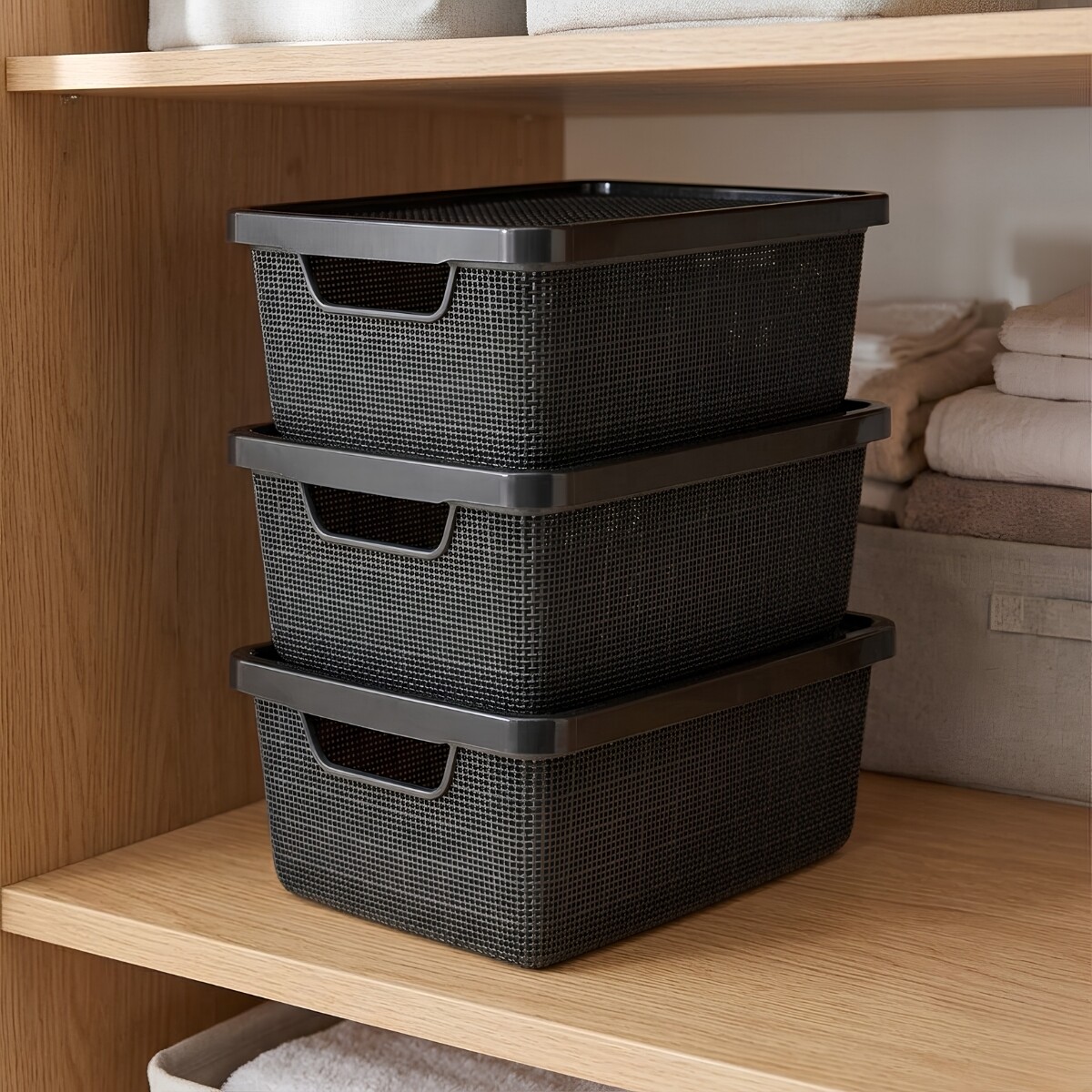 Set x3 Cajas organizadoras con tapa 6 lts - NEGRO 