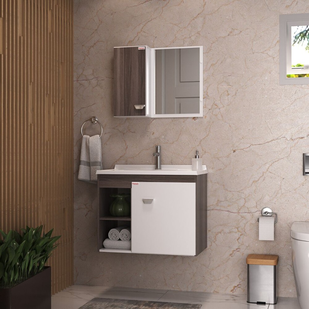 Mueble de baño suspendido Sophia Almendra 60cm bacha de resina natural y espejo con botiquín Mueble De Baño Suspendido Sophia Almendra 60cm Bacha De Resina Natural Y Espejo Con Botiquín