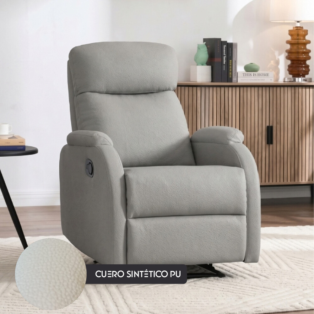 Sillón Recliner 1 Cuerpo Cuero Sintético - Adri Gris Claro