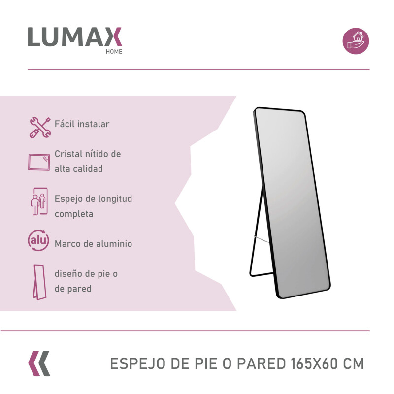 Espejo de pie o pared Glamour Lumax 165x60 cm living dormitorio Negro