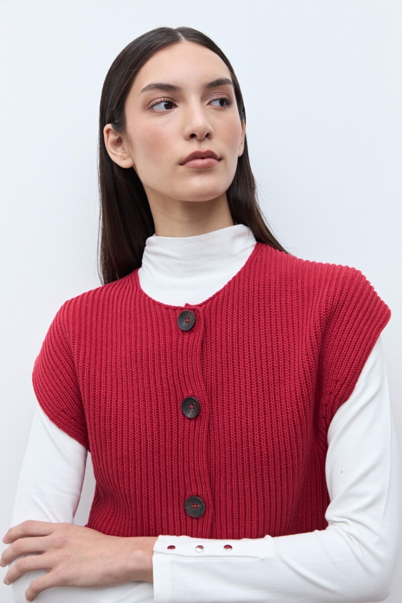 Chaleco tejido con botones rojo