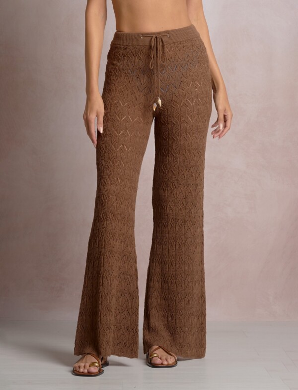 Pantalón Boho Calado Acampanado MARRON