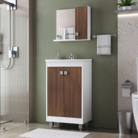 MUEBLE DE BAÑO 45 CM CON MESADA Y ESPEJO - BLANCO/CASTAÑO MUEBLE DE BAÑO 45 CM CON MESADA Y ESPEJO - BLANCO/CASTAÑO