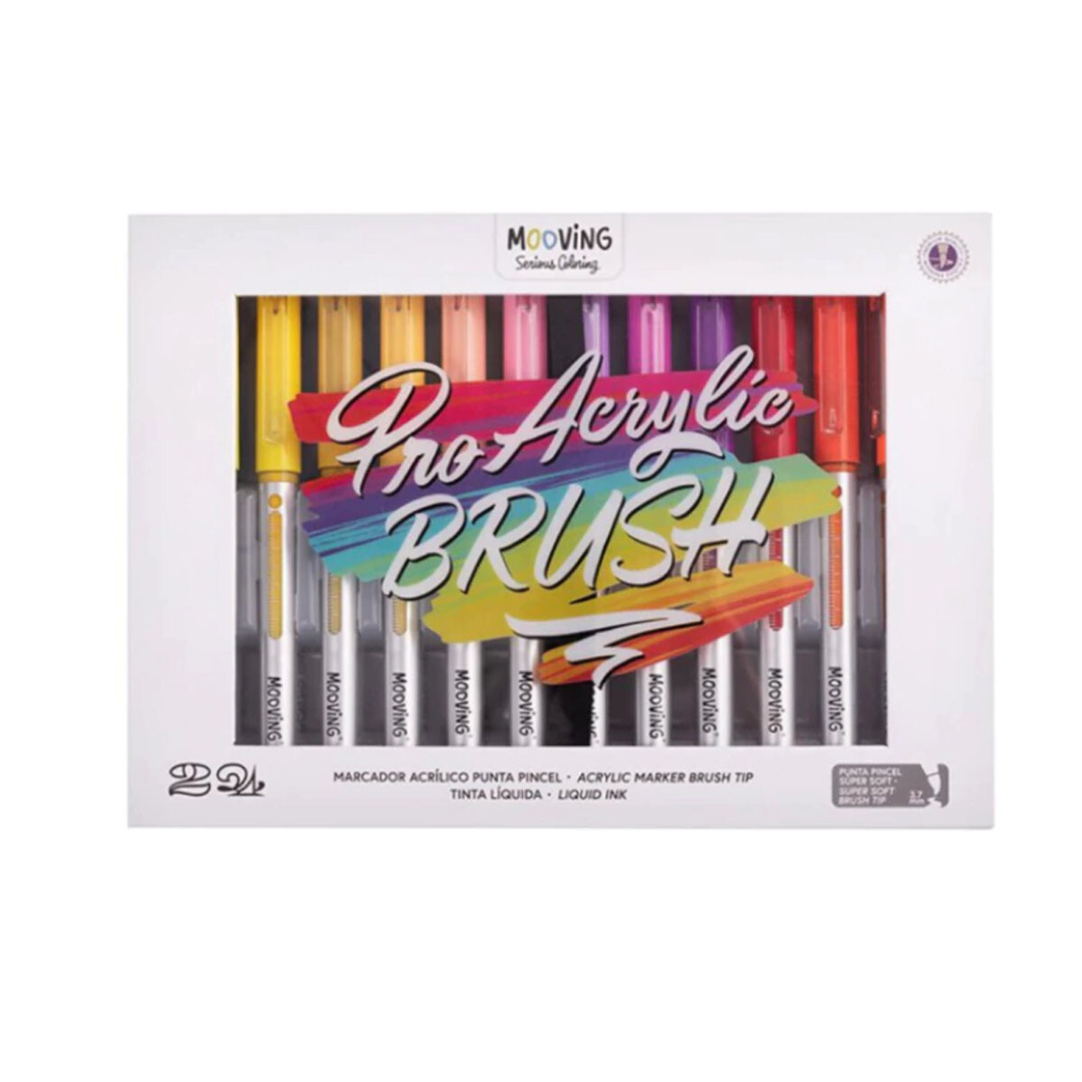 Marcadores Mooving Acrilicos 24 colores Punta Pincel Mooving 