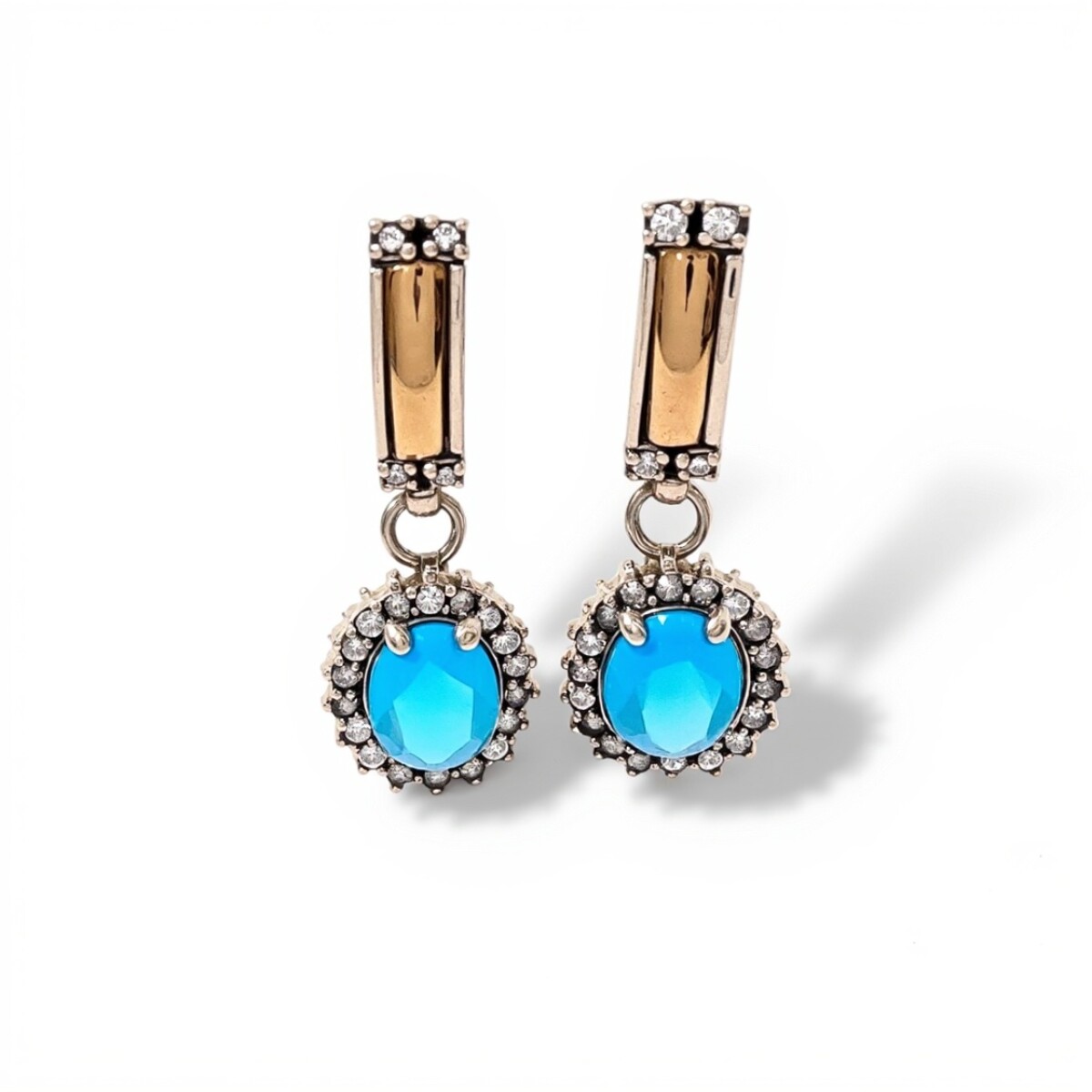 Caravanas Colgante Halo-Plata y oro-Topacio azul y Zirconia-CA5030 - conpiedra 