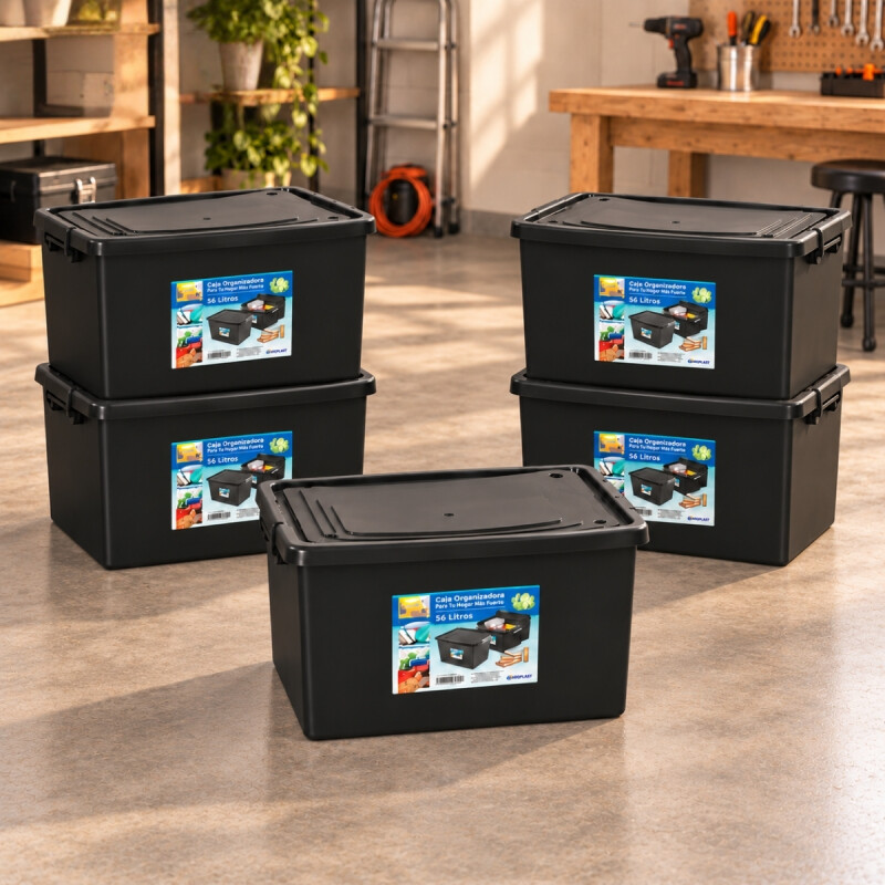Set x5 Caja organizadora 56 lts NEGRO