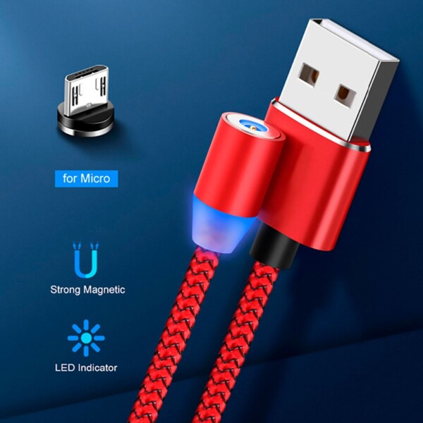 Cable Magnetico Cargador iPhone Tipo C Micro Usb 3 Puntas Color Variante Rojo