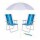 Set Sillas x2 Alum 120Kg + Sombrilla + Saca Arena Playa MOR Celeste/azul