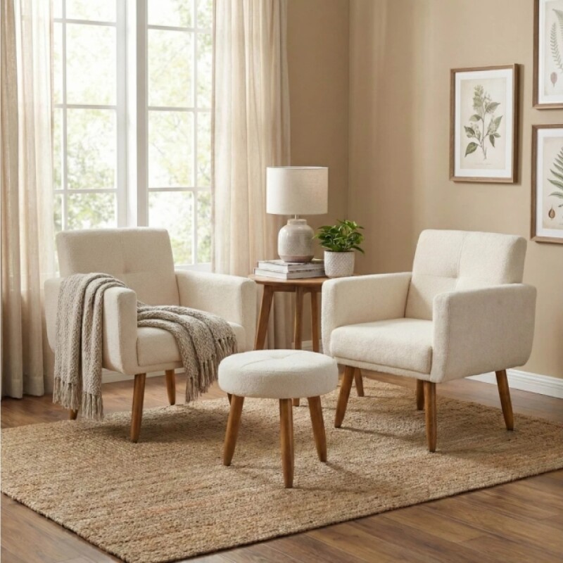 Conjunto Dallas 2 Poltronas+ Puff Beige 492 Conjunto Dallas 2 Poltronas+ Puff Beige 492